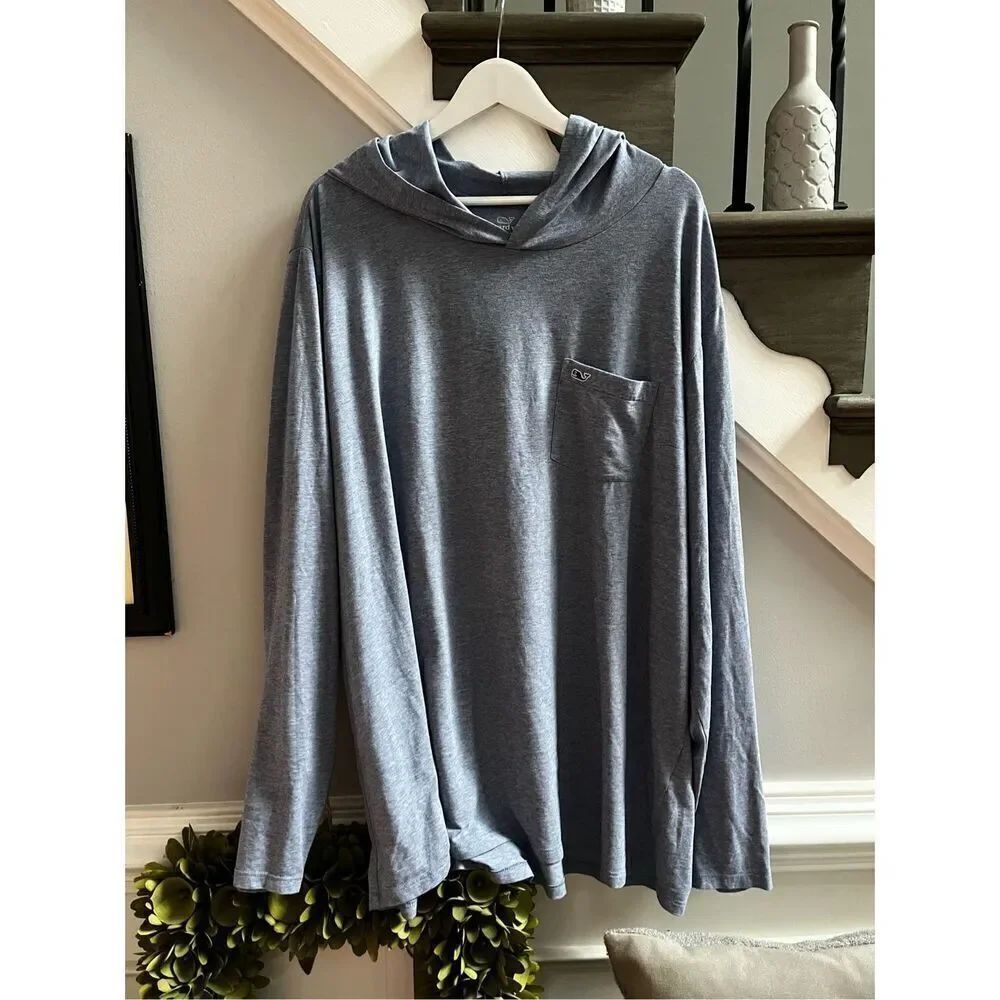 Vineyard Vines Blue Edgartown Ling Sleeve The Big E Whale Hooded T-Shirt sz 2XL